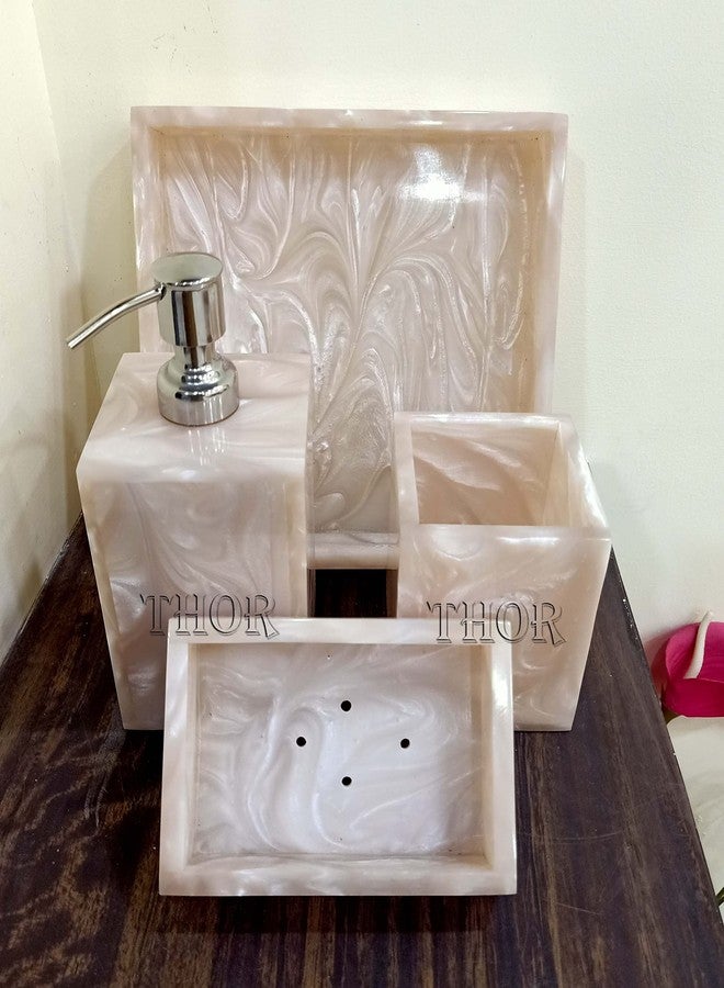 THOR INSTRUMENTS Stylish Luxury Bathroom Sets Stone - Bathroom Accessories Decor/Soap Dispenser, Tooth Brush Holder and Soap Dish and Towel Tray Set of 4 Rustic Vintage Home Decor Gifts - Image 3